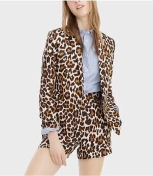 J. Crew Parke Leopard Print Linen Blend Blazer Jacket Neutral Beige Tan Size 4